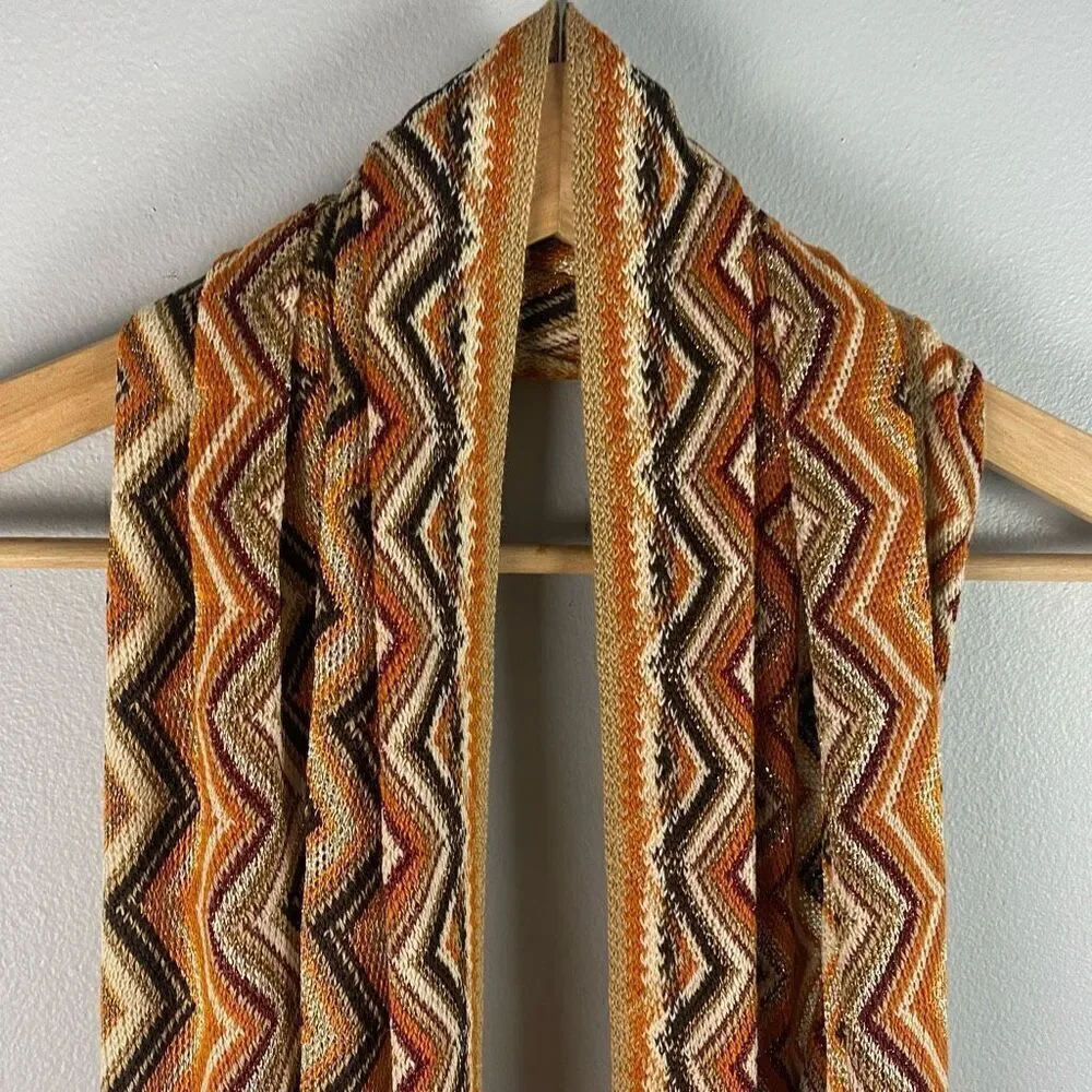 Missoni Wool Zig Zag Scarf With Fringe and Metallic Detail